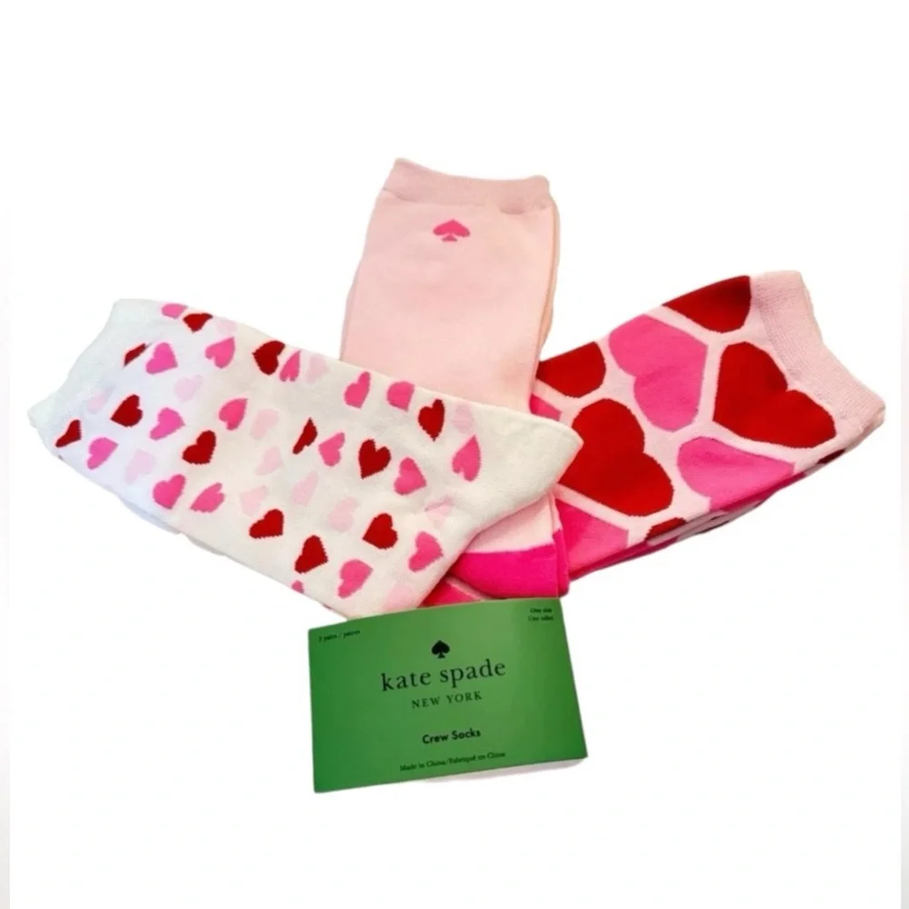 Kate Spade New York “Hearts” 3pk. Crew Socks (NWT) (Shoe Size: 4-10)